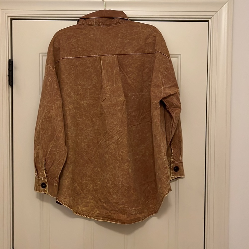 Deep Camel Poplin Vintage-Wash Oversized Shacket/NWOT/L - Picture 7 of 8